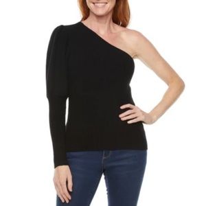 NWT WORTHINGTON One-Shoulder Sweater in Black, Size XL